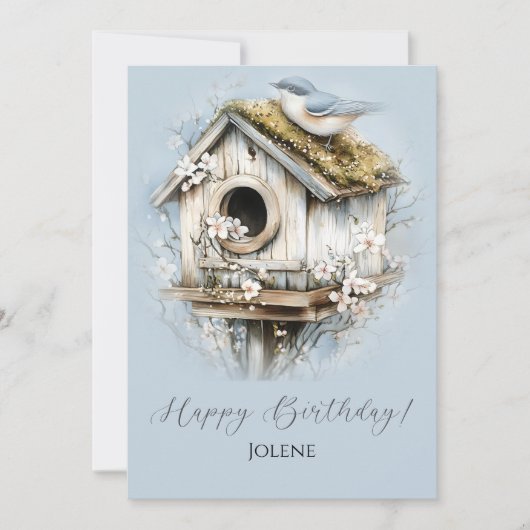 Weathered Birdhouse and Bird Happy Birthday | (Voorkant)