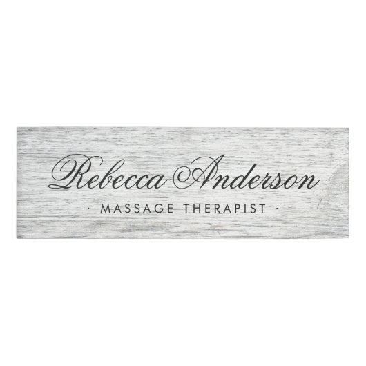 Weathered grijs barnhout, chic script naambadge (Voorkant)