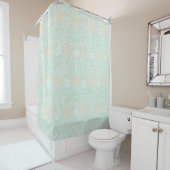 Weathered Scallop Shell Beach Damask Pattern Aqua Douchegordijn (In situ)