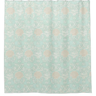Weathered Scallop Shell Beach Damask Pattern Aqua Douchegordijn