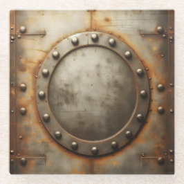 weathered steel, metal look  glazen onderzetter