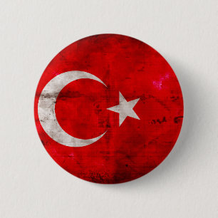 Weathered Turkey Flag Ronde Button 5,7 Cm