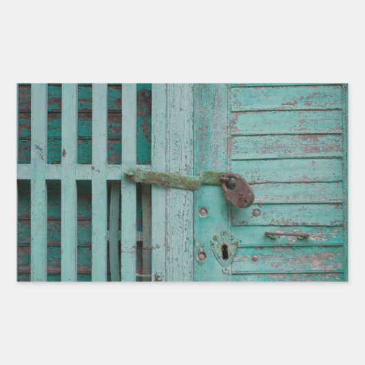 Weathered Turquoise-deur Rechthoekige Sticker (Voorkant)