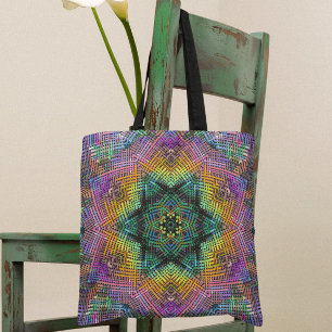Weave Mandala Blauwgroen Geel en Roze Draagtas