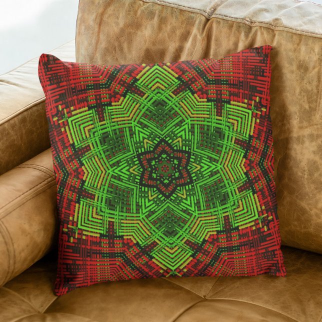Weave Mandala Flower Red en Green Kussen (Creator heeft geüpload)