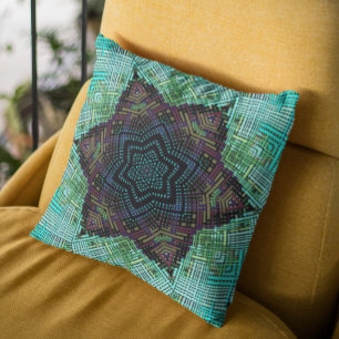 Weave Mandala Green Blue en Paars Kussen