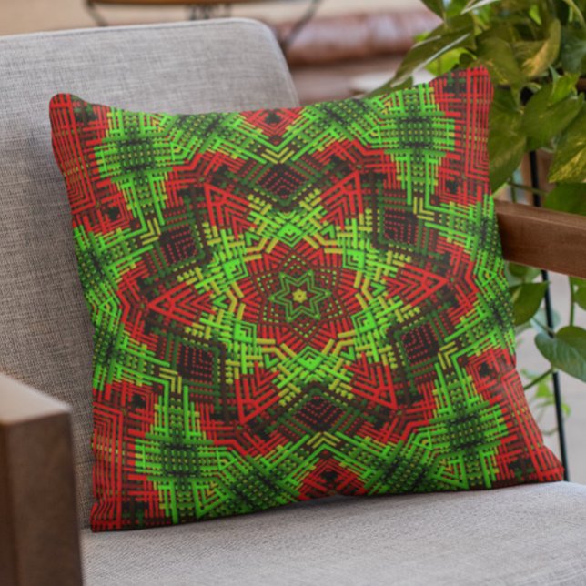 Weave Mandala Green en Red Kussen (Creator heeft geüpload)