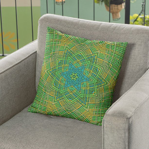 Weave Mandala Green Yellow en Blue Kussen