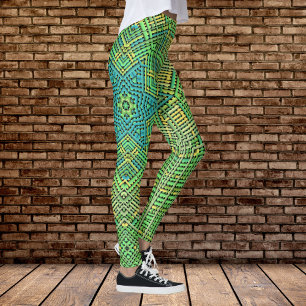 Weave Mandala Green Yellow en Blue Leggings