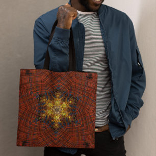 Weave Mandala Oranje Geel en Blauw Draagtas