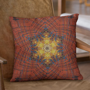 Weave Mandala Oranje Geel en Blauw Kussen