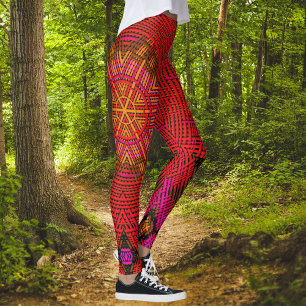 Weave Mandala Red Pink and Yellow Leggings