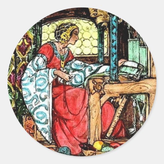 Weaving Woman Ronde Sticker (Voorkant)