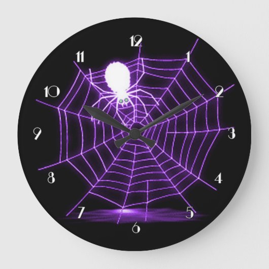 Web Black & Paarse Halloween Spider Grote Klok (Voorkant)