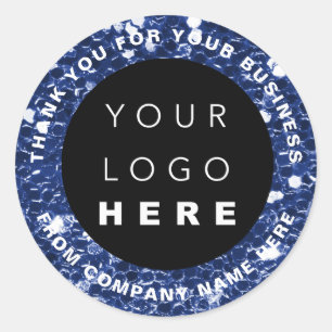 Web met logo naam Dank je Winkelen Glitter Blue Na Ronde Sticker