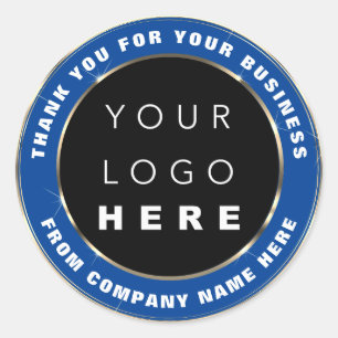 Web Naam logo Dank u Gold Lijst blauw Glam Ronde Sticker