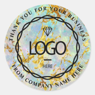 Web Naam logo Dank u naam HolograafMarble Gold Ronde Sticker