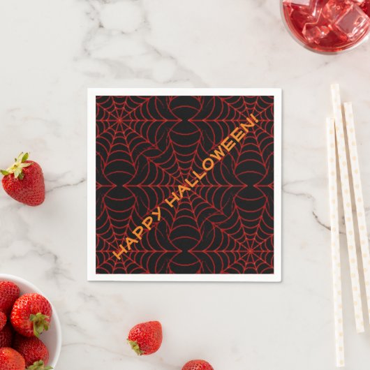 Web Pattern Napkins Black & Oranje Spider Servetten (Insitu)
