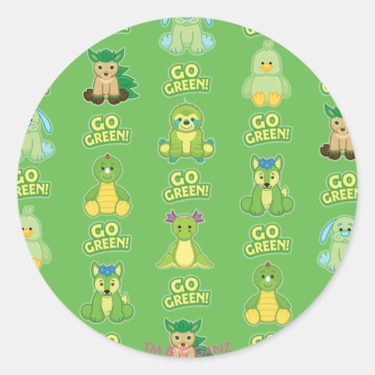 Webkinz Go Green Pattern Ronde Sticker (Voorkant)