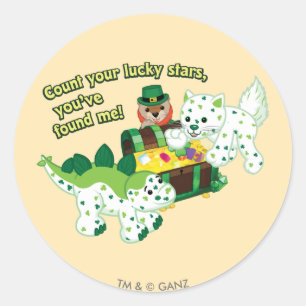 Webkinz Leprechaun Clover Cat Lucky Dino Ronde Sticker