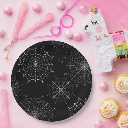 Webs met zwarte en witte halloween spin papieren bordje (Feest)