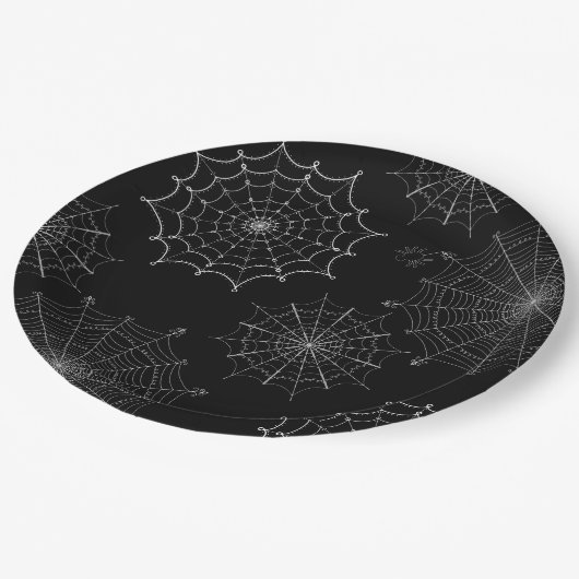 Webs met zwarte en witte halloween spin papieren bordje (Gekanteld)