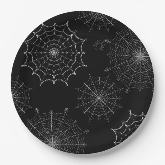 Webs met zwarte en witte halloween spin papieren bordje (Voorkant)