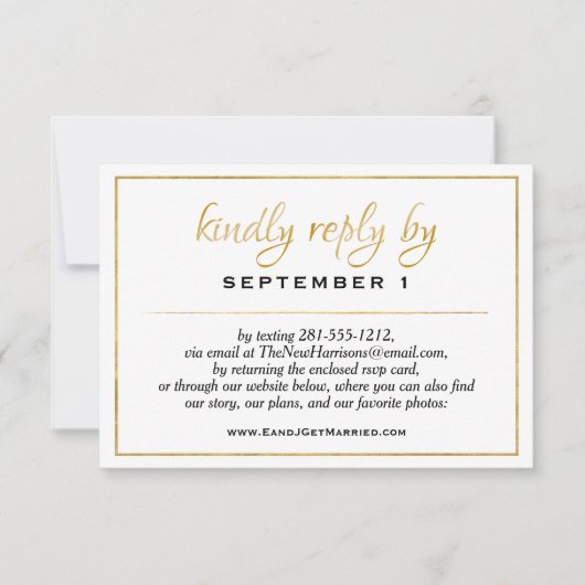 Website Elegant Gold Script Wedding/Reception RSVP Kaartje (Voorkant)