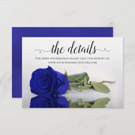 Website Elegant Royal Blue Roos Wedding Details Informatiekaartje (Voorkant / Achterkant)