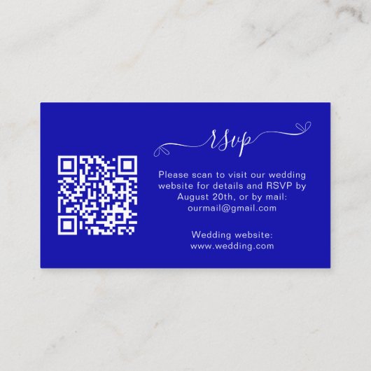 website met een blauwe trouwreactie QR-code RSVP Informatiekaartje (Achterkant)