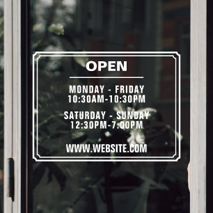 Website met openingsuren winkel transparant raamsticker