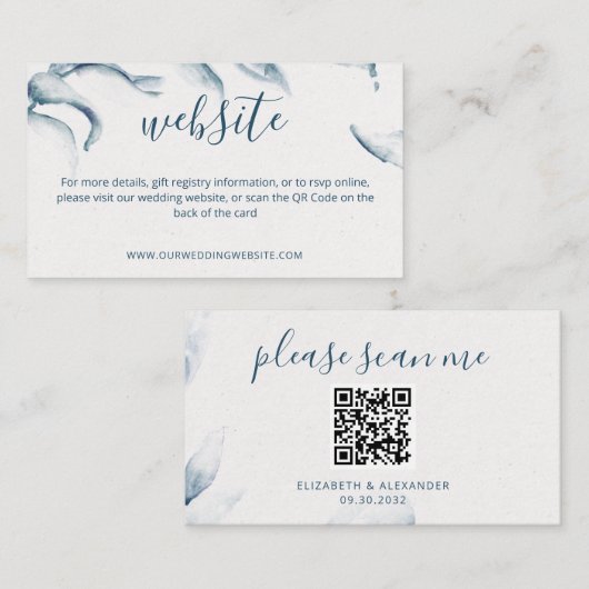 Website QR-code blauwe waterverf moderne eenvoudig Informatiekaartje (Voorkant / Achterkant)