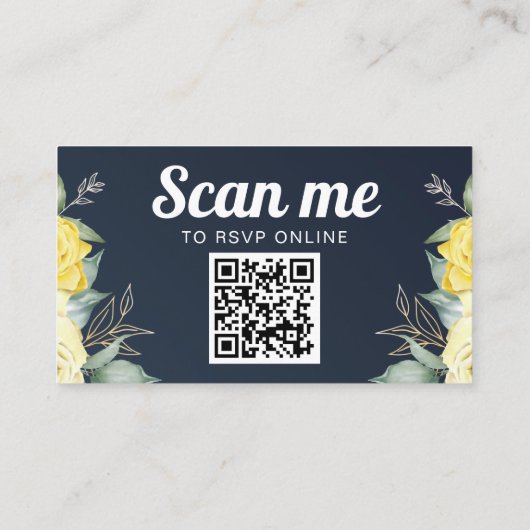 Website QR-code gele waterverf modern marineblauw Informatiekaartje (Achterkant)