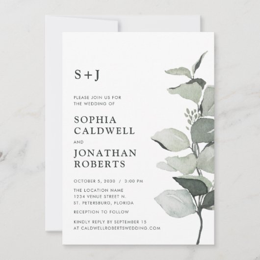 Website RSVP Eucalyptus Sage Monogram Bruiloft Kaart (Voorkant)