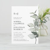 Website RSVP Eucalyptus Sage Monogram Bruiloft Kaart (Staand voorkant)