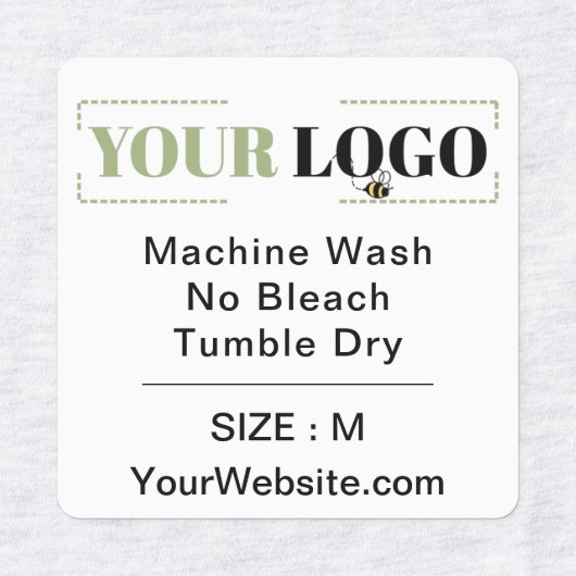Website Square White Garment Care Instruction Size Labels (Design 2)