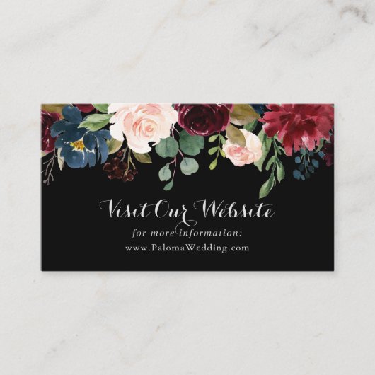Website van de Rustic Black Botanical Wedding Informatiekaartje (Voorkant)