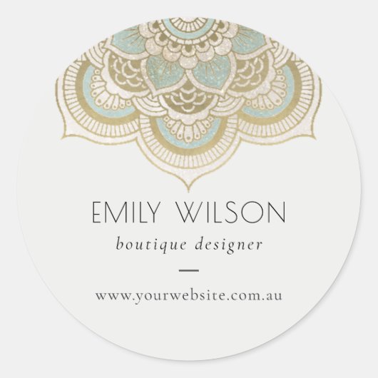 Website van Elegant  Gold Foil Blauwgroen Mandala  Ronde Sticker (Voorkant)