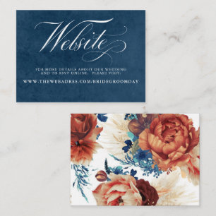 Website van Navy Blue en Terracotta Floral Wedding Visitekaartje
