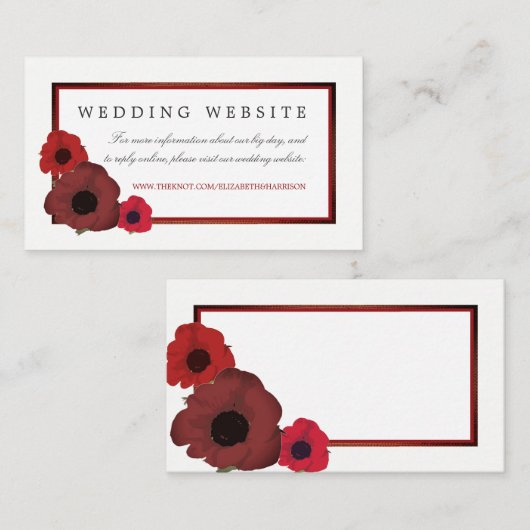 Website van Red Poppies en Burlap Wedding Informatiekaartje (Voorkant / Achterkant)