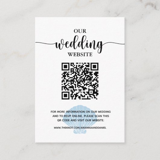 Website zeestrand Blue Seashell-register Informatiekaartje (Voorkant)