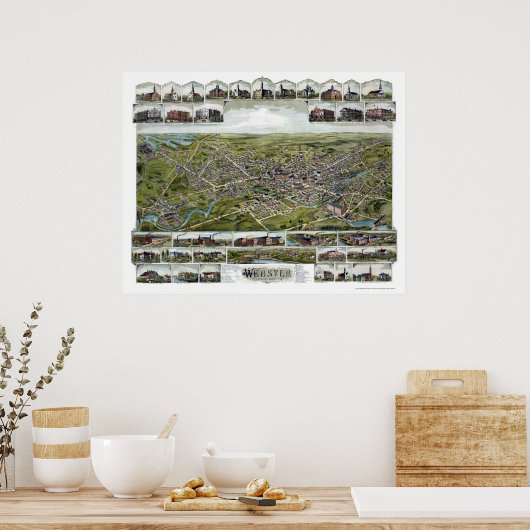 Webster, MA Panoramic Map - 1892 Poster (Keuken)