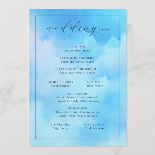 "Wed" Blue Cloudy Sky Ceremony Schedule Programma (Achterkant)
