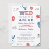 Wed White Blue Virtual Weduwen Shower per mail Kaart (Voorkant)