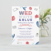 Wed White Blue Virtual Weduwen Shower per mail Kaart (Staand voorkant)