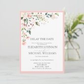Weddatum Uitstel Waterverf roze Floral Aankondiging (Staand voorkant)