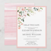 Weddatum Uitstel Waterverf roze Floral Aankondiging (Voorkant / Achterkant)