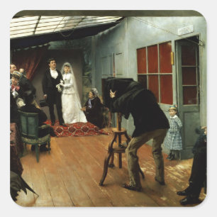Wedden bij de fotograaf 1878-9 vierkante sticker