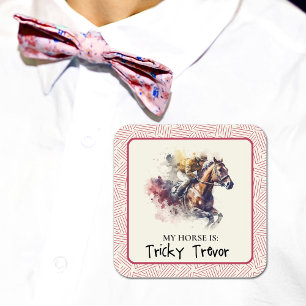 Wedden op racepaarden en jockey vierkante sticker
