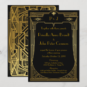 Weddenenkaart, Great Gatsby, gouden zwart 2 Kaart